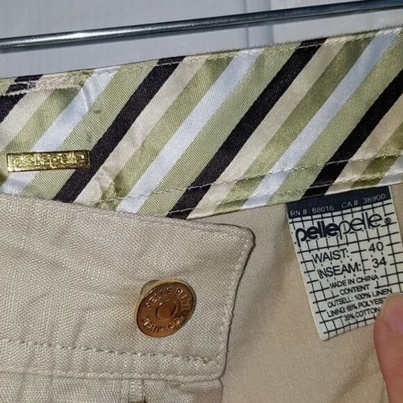 MEN'S VINTAGE 90s Pelle Pelle Linen Shirt Pants Set Cream MAN'S 4 Extra Large - Picture 10 of 15